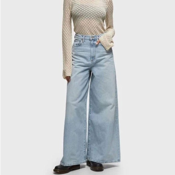 Agolde Nolan Wide Leg Jeans High RiseLight Blue Wash Sz 28 Women's